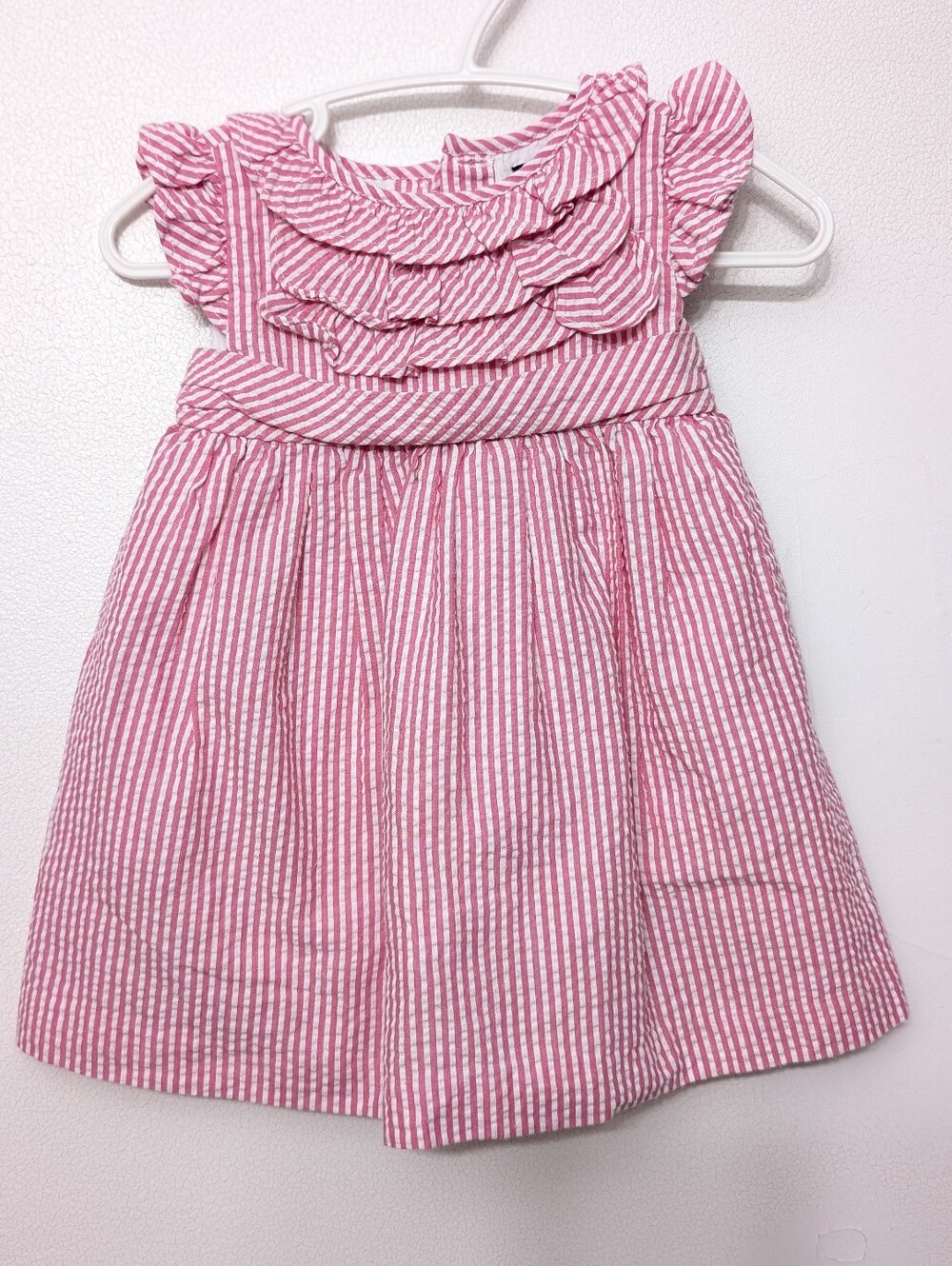 Chaps Pink and White Striped Ruffle Sundress Cotton Blend 6 M